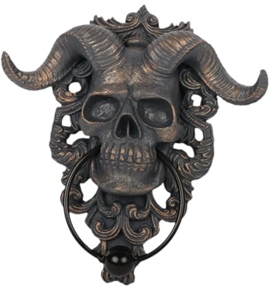 PawwJoy Skeleton Head Door Knocker Decor Resin Skull Door Knocker 8.66x2.36x9.45 Inch for Front Door Kitchen Game Room Bar