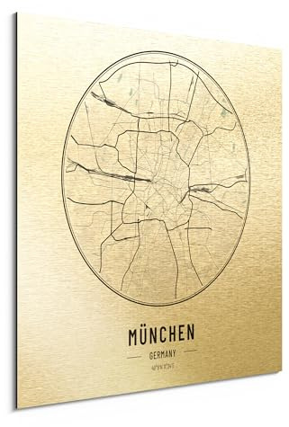 DEQORI Alu-Dibond Bild Stadtplan München gold gebürstet mit Druck | 30x30 cm | Aluminiumverbund – modernes Wandbild für Innen- & Außenbereiche mit starker Bildwirkung & leichter Montage