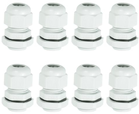 sourcing map 8 Pcs M16 Cable Gland, 4-8mm Wire Hole Waterproof Nylon Joint for Cable Fixing, Wiring, Repairing, Gland Replacement, Electrical Appliances, White