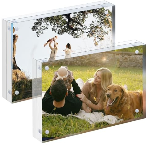 twirush 2 Stück Acryl Bilderrahmen 15.2×10.5cm, Transparente Rahmenloser Bilderrahmen Set, Magnetischer Doppelseitiger Tischbilderrahmen, Freistehend, Geschenk für Familie und Freunde