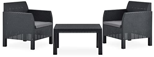 QJBSAVVA 3-TLG. Garten-Lounge-Set Anthrazit 58x58x41 cm PP Rattan Optik Modernes Design Robust und Leicht für Balkon Terrasse und kleine Outdoor-Bereiche