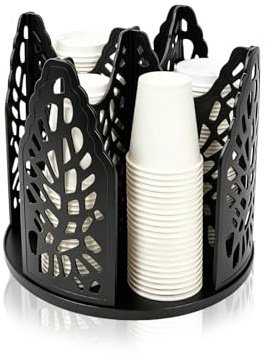 SHAIDOJIO Portavasos de Papel Giratorio de 360°-Negro, 4 Compartimentos | Organizador Giratorio para Vasos y Tapas, Dispensador de Tazas de Papel para Estaciones de Café Bares Oficinas Cocina Baños
