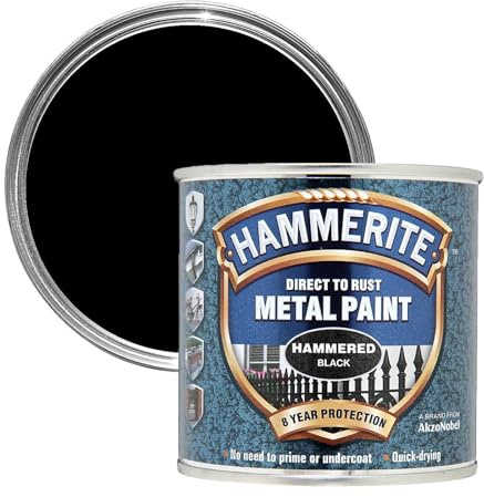 Hammerite Hammered Effect Metal Paint, Multi-Surface Direct to Rust Paint, Interior & Exterior, Quick Dry, Durable Protective Finish for Railings, Doors & Furniture, 250ml (Black, 1 Set Of Tin)