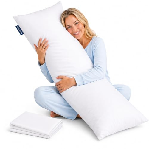 AmigoZone Bolster Pillow (Single 3FT)- Hollowfiber Filled Body Pillow, Long Pillow for Maternity Support, Side Sleeper With Free Pillow Case (White, Single 3 FT(36))