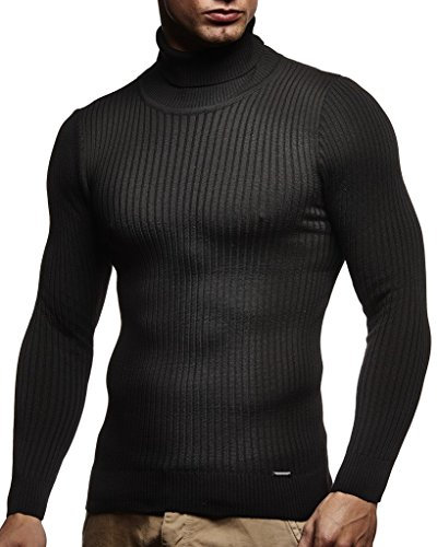 Leif Nelson Rollkragenpullover Herren Schwarz S Strickpullover - Cooler Männer Pullover Rollkragen - Dünner Männer Strick Pullover Winter & Sommer