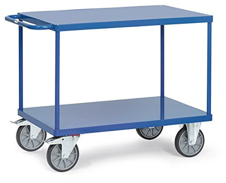 Fetra - Tischwagen 1000 x 600 mm mit 2 Ladeflächen aus Stahlblech - Stahlrohrkonstruktion blau pulverbeschichtet