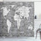ABAKUHAUS Fernweh Duschvorhang, Weltkarte auf Old Brick, Stoffliches Gewebe Badezimmerdekorationsset mit Haken, 175 x 220 cm, Weiß Pale Grau