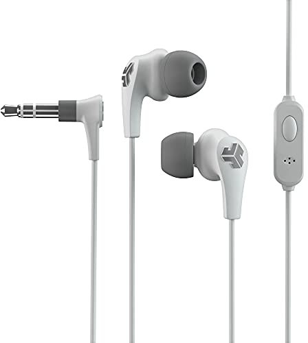 JLab Audio JBuds Pro Signature Wired Earbuds with Microphone and Track Controls, Titanium 10mm Drivers with Custom Fit Gel Tips and Cush Fins, White