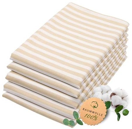 ZOLLNER 5er Set Geschirrtücher Baumwolle in 50x70 cm - saugstarke und langlebige Küchentücher - waschbar bis 60°C – in beige gestreift- Gastronomiequalität - Oeko Tex® Zertifiziert