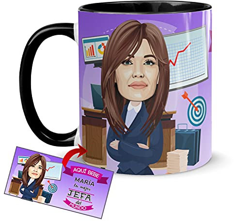 Kembilove Tazas Desayuno con Caricaturas Personalizadas y Nombre – Tazas de café Personalizadas Aquí bebe la Mejor Jefa del Mundo – Regalos originales Profesiones