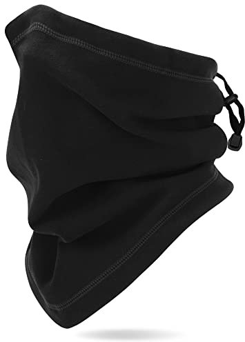 Arcweg Neck Warmer Drawstring Elastic Thermal Snood Soft Windproof Men Women Neck Tube Fleece Universal Unisex Outdoor Neckwear Winter Face Mask 11x13Inches Black
