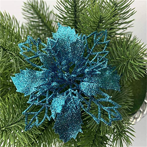 GLITZFAS Weihnachtsbaumschmuck, 12Stk 16cm Weihnachtsstern Glitzer Weihnachten künstliche Blume für Weihnachten Weihnachtsbaum Kranz Garland Ornament Party Dekoration (See blau)