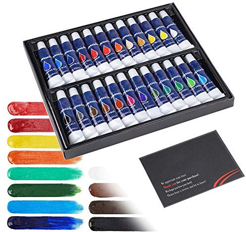 12 ml Acrylfarbe Set, 24 Farben Umweltfreundliche Acrylpigment DIY Malerei Zeichnung Zubehör Bunte Farbe Set Professionelle Kunst Malerei Supplies KitZeichensets