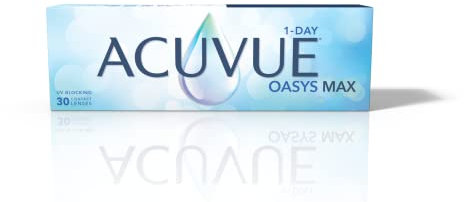 ACUVUE OASYS MAX 1-Day, lenti a contatto giornaliere; Comfort tutto il giorno e visione nitida, filtrano la maggior parte della luce blu-viola;+6.00 diottrie; BC 9.0; DIA 14.30; 30 lenti