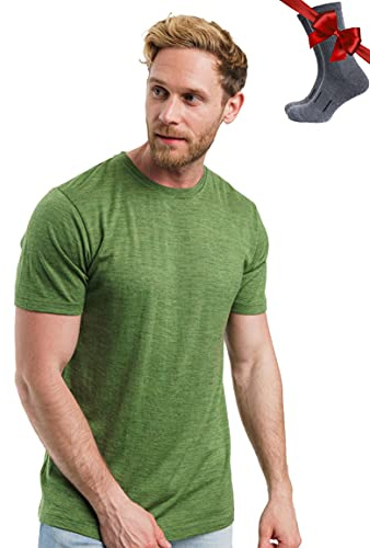 Merino.tech 100% Merino Shirt Herren Kurzarm Wandern + Wanderwollsocken | Atmungsaktive, Kratzfrei, Schnelltrocknend Merino T-shirt Herren, Geruchshemmend, Thermooberteile für Sports & Outdoor