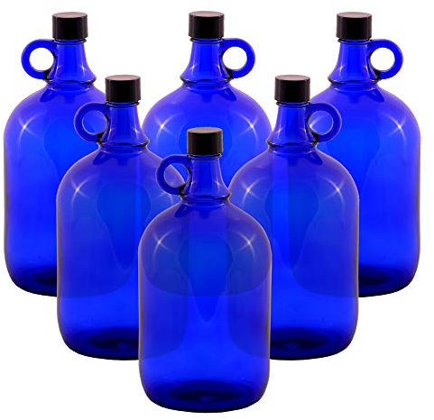 LGL Haushaltswaren 6 Stück Glasballon Flasche 2 Liter blau - Gallone Gärballon Henkelflasche 2L