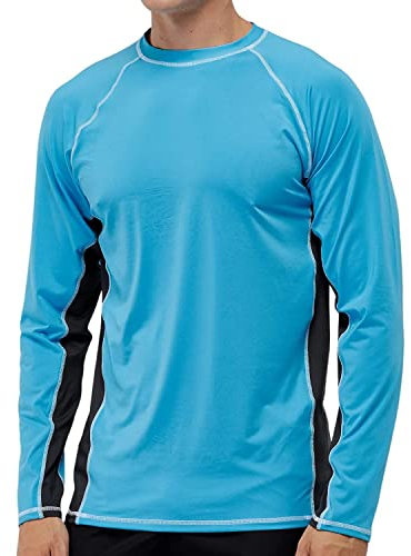 Arcweg Rashguard Men Long Sleeves Diving UV Protection UPF 50+ Elastic Rash Vest Loose Fit Top Swimming Quick Drying Surfing Pool T-Shirt Sports Top Rashie M (EU) New Light Blue and Grey
