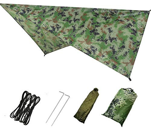MOVKZACV Hamac Bâche de camping imperméable pour voyage, randonnée, pique-nique, jardin, corde à vent, clou de sol, sac de rangement