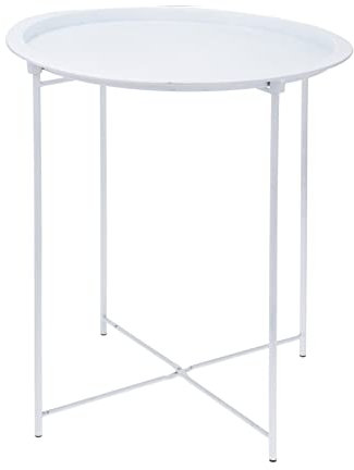 Tavolino in metallo bianco con vassoio – 51 x 47 cm – Tavolino di design con struttura pieghevole – Divano decorativo fiori tavolo