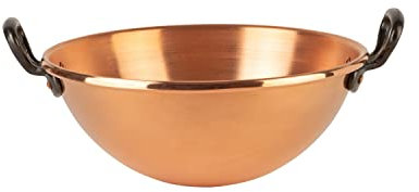 Cuisine Romefort Cuenco de cobre macizo con dos asas de hierro fundido de 26 cm de diámetro, cuenco para proteínas de cobre puro, cuenco tradicional de Francia (26 cm).