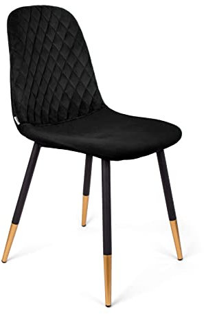 HOMLA Noir Veloursstuhl Wohnzimmerstuhl Esszimmerstuhl Polsterstuhl - Sessel mit Rückenlehne - Küchenstuhl mit Modischem Design - Schwarz und Gold Beine - Schwarz 44x52x85 cm