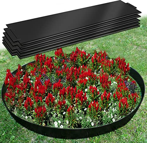 LZQ Rasenkante 5mx15cm Verzinkt Beeteinfassung Beetumrandung Mähkante Metall Palisade, 5 Stücke Schwarz Länge: 100cm - Höhe: 15 cm