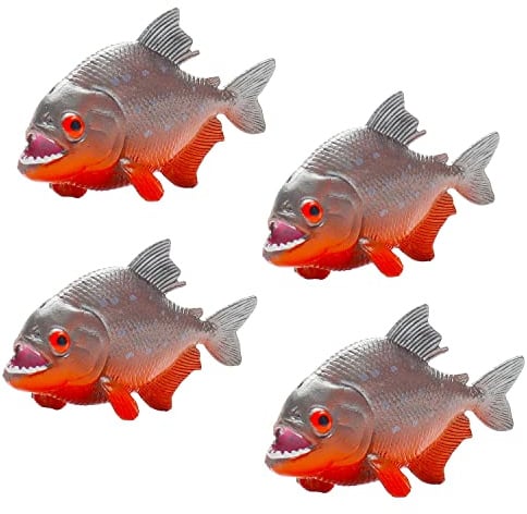 Hiawbon Piranha-Figuren, kleine Piranha-Figuren, künstliches Piranha-Modell, realistisch, handbemalte Tierfigur, Ornament für Mikro-Landschaft, Partygeschenk, Geschenk, 4er-Set