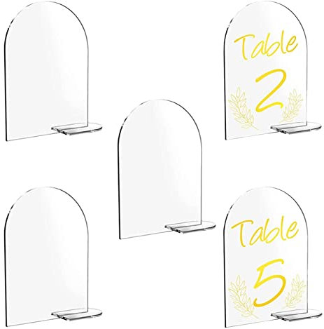 5 Klares Bogen-Acryl-Schild,5 x blanko, gewölbte, runde Acrylglasplatten - DIY Acryl-Bogen-Tischnummern für Hochzeitsständer, gewölbte Schilder, Veranstaltungen, Partys, Mittelstücke