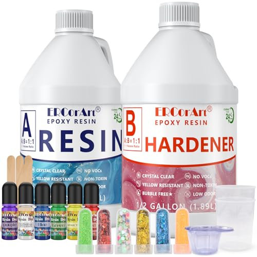Epoxy Resin Kit - 1 Gallon Clear Resin Epoxy with Pigment, Glitter, Self Leveling Easy Mix 1:1 Casting Resin and Hardener, Resin Art Supplies for River Table Tops, Jewelry Projects, Mold Casting