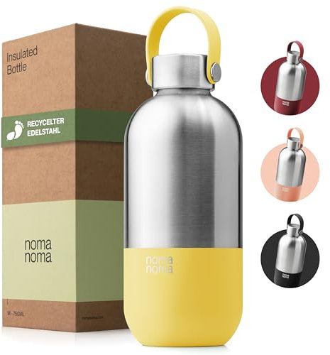 noma noma Trinkflasche Edelstahl Kohlensäure geeignet - Thermosflasche 1l, 750ml, 500ml - auslaufsicher, BPA-frei & klimaneutral (1l Lemonade Yellow)
