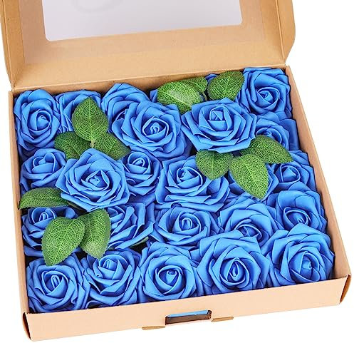 LEUTED 25 Stück Künstliche Blumen Rosen, Kunstblumen Schaumrosen, Fake Rosen mit Stielen Gefälscht, Rosenköpfe Gefälschte Kunstrose DIY für Hochzeit deko, Geburtstagsdeko, Heimdekoration, Party