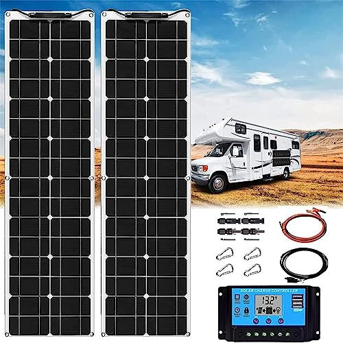 RayGenius Panneau Solaire Flexible 200w 400w Panneaux Solaires Monocristallins éTroits Et éTanches 12v 24v pour Camping/Voiture/GéNéRateur,2x200W