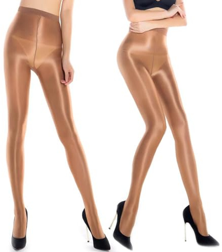 GOCBOBO Collants de Danse Brillant Effet de Scène 70D Femmes Sheer Sexy Marron+Marron