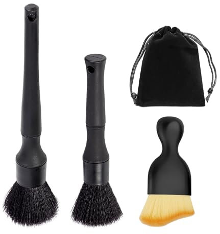 MEMOFYND Lot de 2 brosses de détail pour voiture, 1 brosse à double poils souples, 1 sac de rangement, kit de nettoyage, brosse à poussière avec poils doux, kit de pinceaux de détail pour voiture,