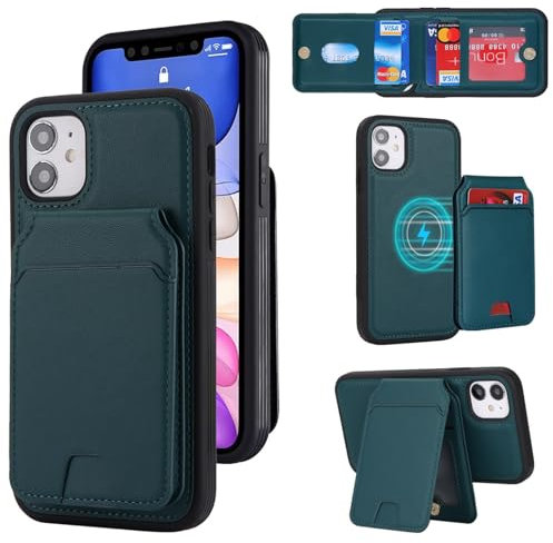 Zouzt for iPhone 11 Detachable 2 in 1 Wallet Case with Card Holder for Magsafe, Magnetic PU Leather Flip Credit Slot Protective Phone Cover Women Men for iPhone 11 6.1 Inch - Green