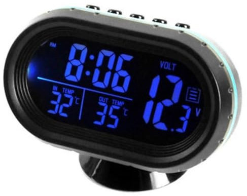 Tevimpeya Kfz-Digital-Thermometer, Kfz-Innen- und Außenthermometer Spannungsprüfer Kfz-Spannungsmesser, Dual-Temperaturanzeige, Uhr (blau)