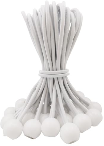 WMZOBH Tarpaulin Bungee Balls 6 Inch - 25 Pcs Bungee Cord with Balls Waterproof, Small Bungee Cords Heavy Duty, Short Elastic Flag Bungees, Tie-Down, Adjustable Bungee Straps (White)