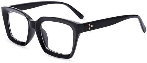LOJUDI Thick Square Frame Glasses - Clear Lens Glasses Women Men Anti Blue Light Blocking Fake Computer Glasses-Blue Light/Black