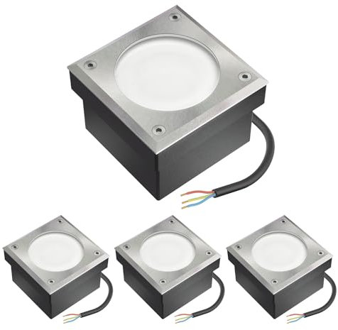 ledscom.de 4x LED Pflasterstein Bodeneinbauleuchte NEOLUM für außen, IP67, eckig, 10 x10cm, inkl. GX53 Leuchtmittel, 51lm, warmweiß