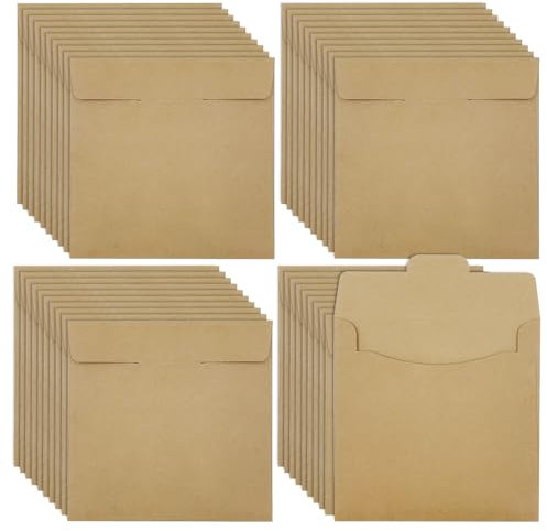 ONEBO 40 Stück CD/DVD Hüllen,CD Hüllen aus Papier,braun Hüllen für CD Rohlinge,Schutz vor Staub & Schmutz, Kraftpapier Sleeves Kuverts,CD Vintage Papierhüllen Schutzhüllen(12 * 12cm)