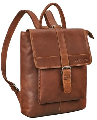 STILORD Agnes Damen Rucksack klein Elegant Damenrucksack Leder Vintage Cityrucksack Kleiner Lederrucksack Daypack für Arbeit Reisen Echtleder Farbe:sila - braun