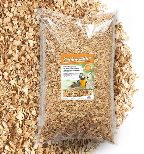 Terra Discount Bucheneinstreu 15 Kg Körnung 10-25 mm - Vogelsand Alternative - Buchenholzgranulat für Großsittiche, Sittiche, Wachteln u.a. Vögel - Einstreu für Käfige, Volieren & Kükenaufzucht/Zucht