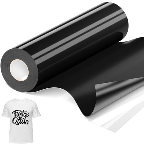 JAVIGA Black Heat Transfer Vinyl, 12 x 35ft Black Iron on Vinyl for Cricut, Silhouette, Cameo Cutters & Heat Press, Black HTV Vinyl Roll for DIY Fabric, T-Shirts