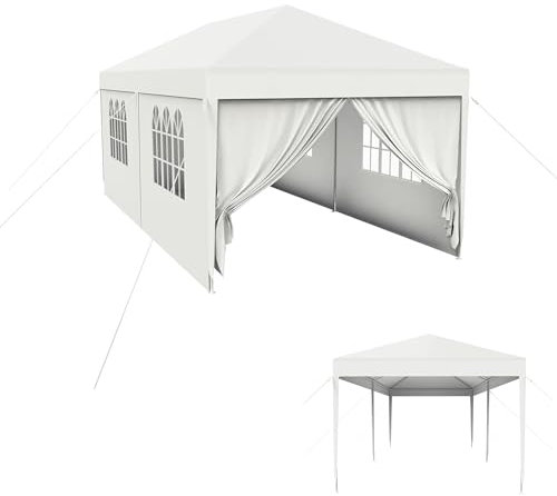 HENGMEI Pavillon Partyzelt Gartenzelt Gartenpavillon mit Seitenteilen Sonnenschutz UV-Schutz für Garten, Party, Hochzeit, Picknick (3x3m/3x6m/3x9m) (Weiß, 3x6m)