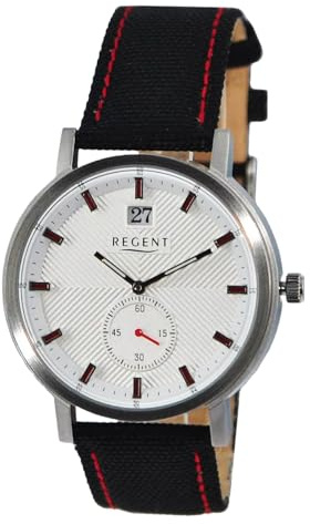 REGENT Herren Armbanduhr Analog Lederarmband schwarz rot UR1111576 Analoguhr