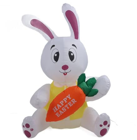 4,9 Fuß Aufblasbare Osterdekorationen für den Außenbereich, Aufblasbares Osterhasen-Kaninchen, Aufblasbare Hofdekorationen, Riesiger Hase mit LED-Lichtern für Zuhause, Familie,