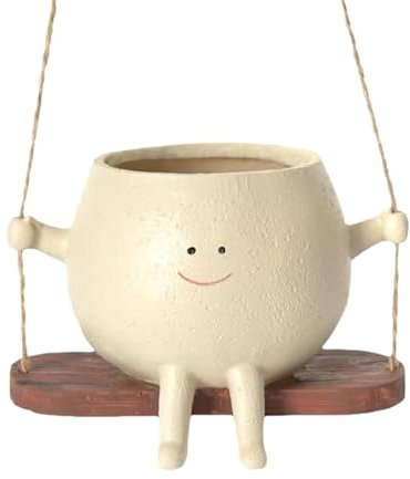 Xiixuuj Cache Pot en Forme De Visage, Pot De Fleur en Forme De Tête en Résine pour Fleurs Suspendues, Sourire Et Balançoire Jardinière À Suspendre Décoration Murale pour Maison Bureau Balcon Jardin