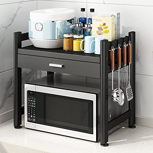 XYMJT Microwave Storage Rack Countertop Storage Organizer,Kitchen Standing Microwave Shelf Holder, Storage for Oven, Spices, Tableware,Spice Jar Rack Oven Holder, Microwave Rack with Drawer,Metal
