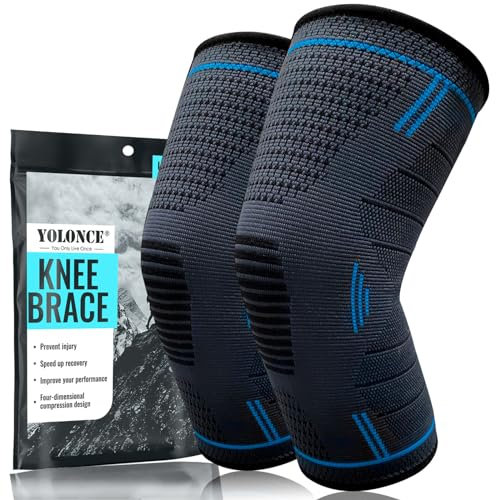 2 Pezzi Ginocchiera, Supporto per Ginocchio Tutore a Compressione da Uomo e Donna, stabilizza l'articolazione e i muscoli, Sollievo da Dolori Articolari, Per sport Sollevamento Pesi e Corsa-L
