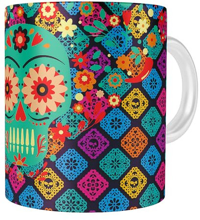 Sublime Corp. Tazas con diseños de calaveras mexicanas, tazas con diseños de catrinas, tazas de café del día de los muertos (4)